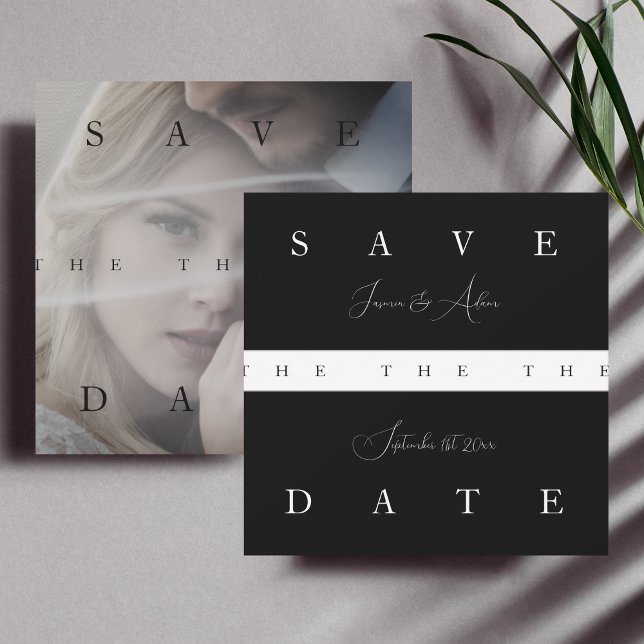 Save The Date Mariage Photo Simple Noir Blanc Chic (Créateur téléchargé)