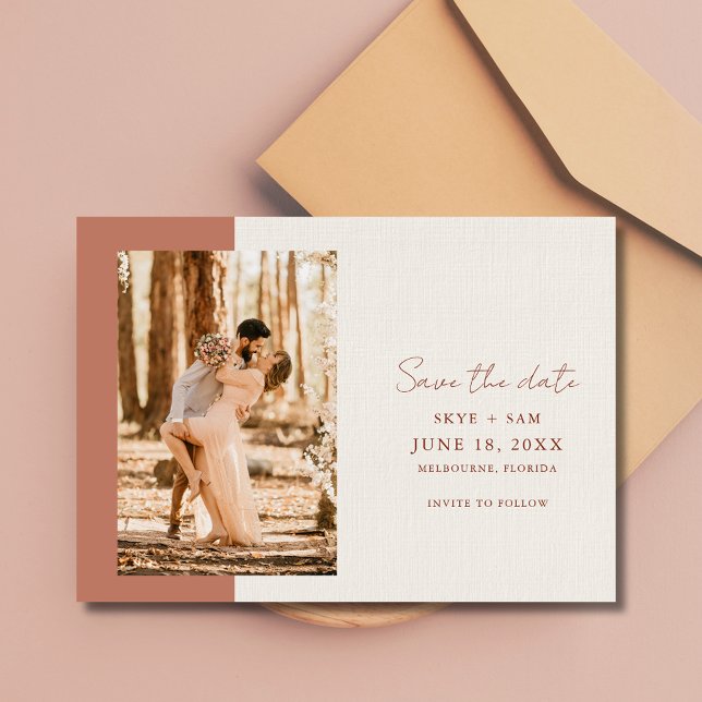Save The Date Mariage Photo Simple Terracotta Élégant (Elegant Terracotta Simple Photo Wedding Save The Date)