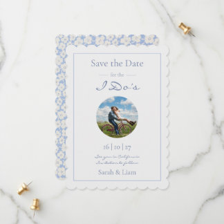 Save The Date Mariage photo tendance Blue & White Floral Daisy