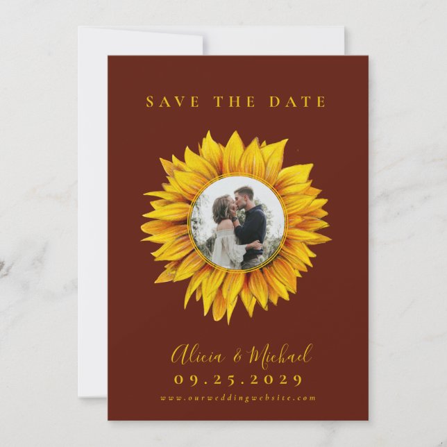 Save The Date Mariage photo tournesol rustique enregistrer la da (Devant)
