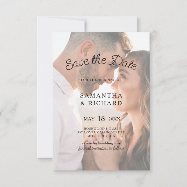 Save The Date Mariage Photo Transparent Typographie Élégante  (Devant)