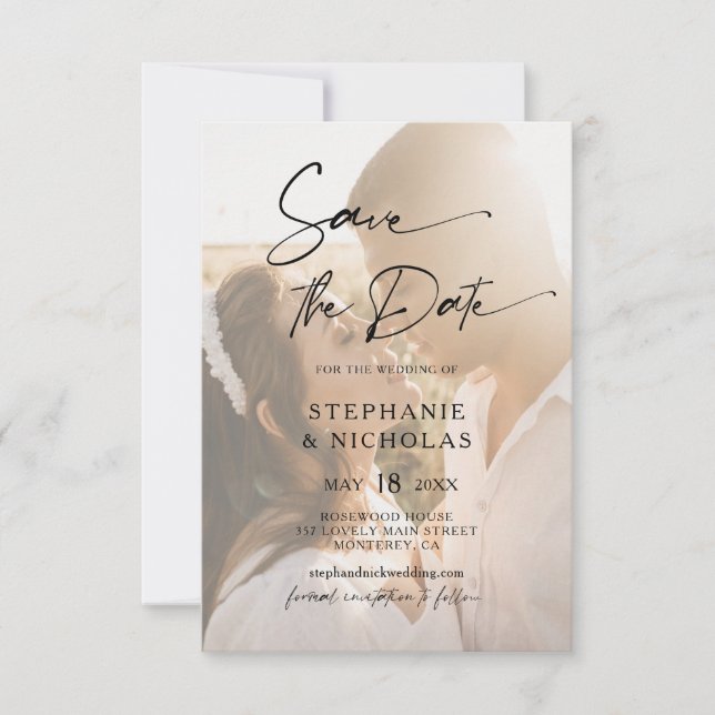 Save The Date Mariage Photo Transparent Typographie Élégante (Devant)