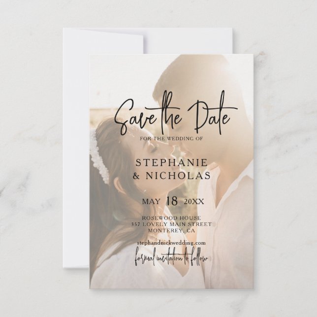 Save The Date Mariage Photo Transparent Typographie Moderne (Devant)