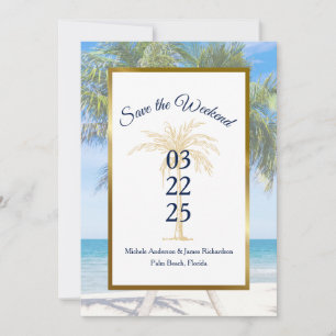 Save The Date Mariage photo Tropical Gold Palm Tree Beach