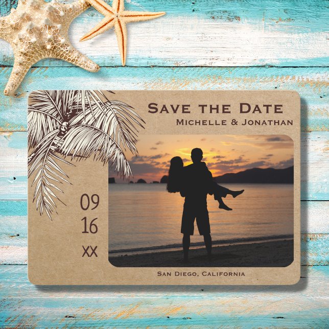 Save The Date Mariage photo Tropical Palm Tree Beach (Créateur téléchargé)