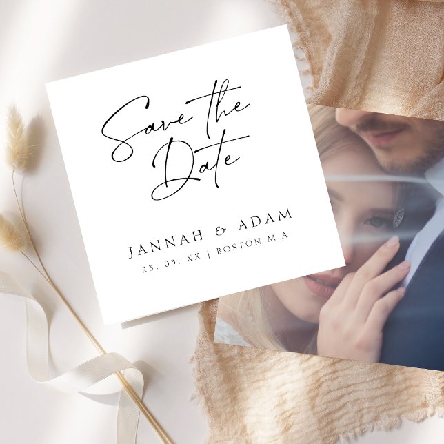 Save The Date Mariage Photo Typographie Script Noir Et Blanc (Créateur téléchargé)