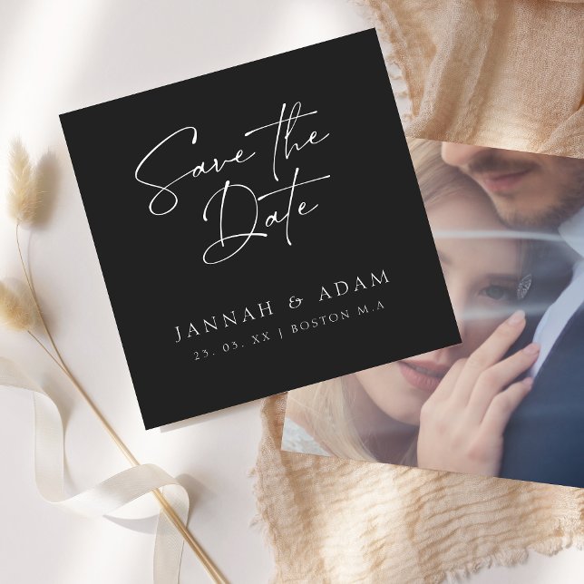 Save The Date Mariage photo typographie script noir minimal (Créateur téléchargé)