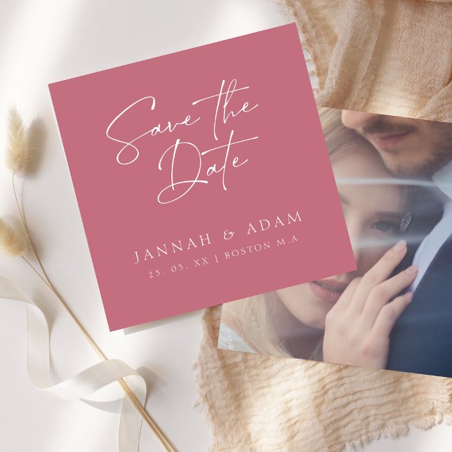 Save The Date Mariage Photo Typographie Script Rose Magenta (Créateur téléchargé)