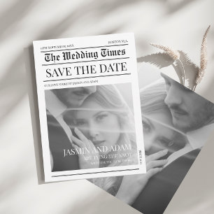 Save The Date Mariage photo unique noir et blanc du journal