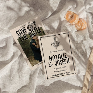 Save The Date Mariage photo unique Retro Main tiré
