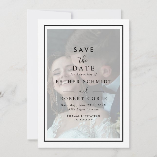 Save The Date Mariage photo Vellum moderne noir & blanc (Devant)