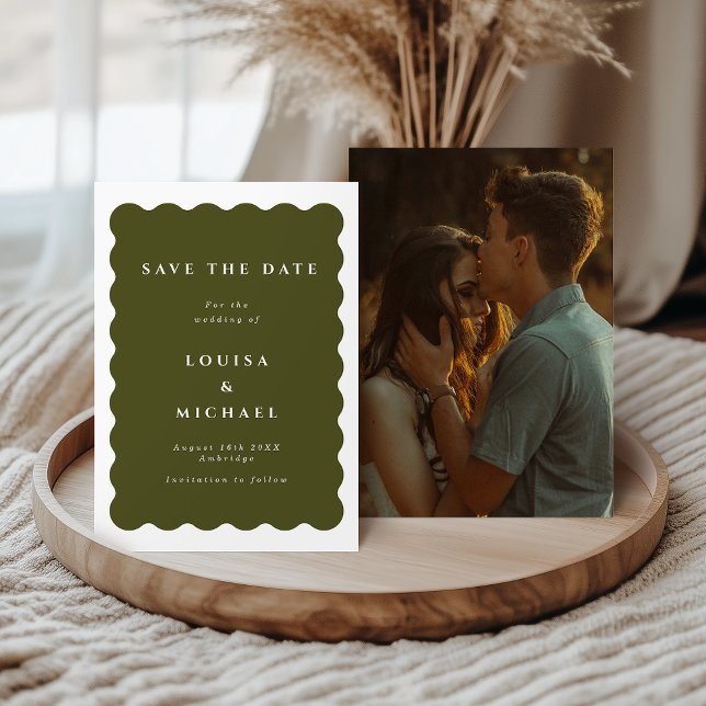 Save The Date Mariage photo vert bohème ondulé bordure (Créateur téléchargé)