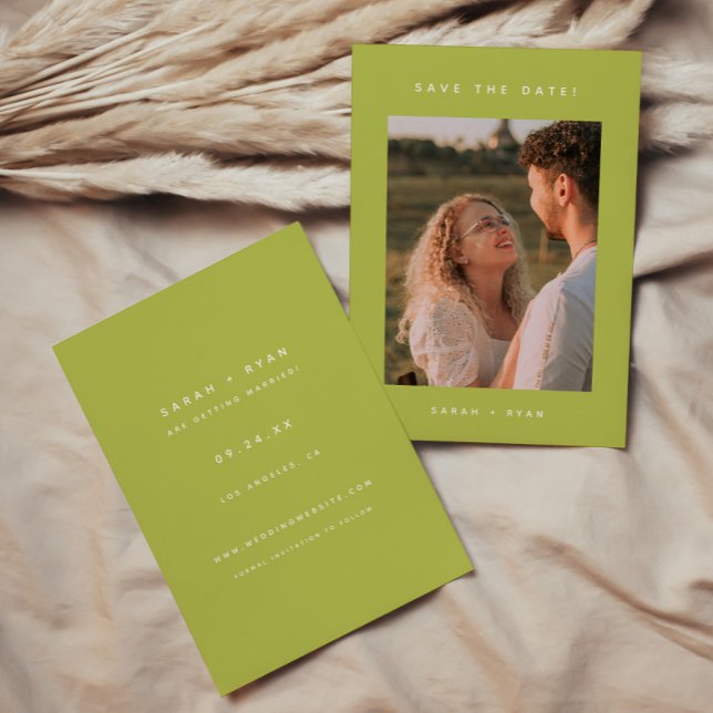 Save The Date Mariage Photo Vert Citron Minimaliste Moderne (Créateur téléchargé)