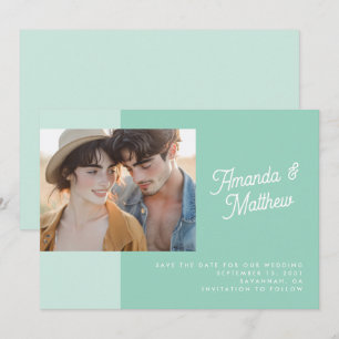 Save The Date Mariage photo vert menthe de bloc de couleur moder
