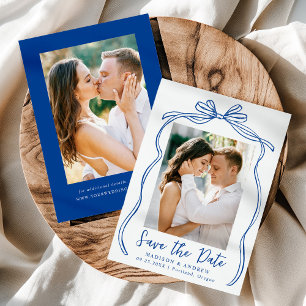 Save The Date Mariage photo vintage Blue Bow 2