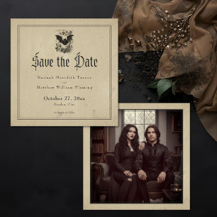 Save The Date Mariage Photo Vintage Gothique Toile Noir Tan
