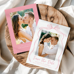 Save The Date Mariage photo vintage Pink Bow 2