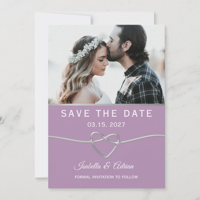 Save The Date Mariage photo violet et gris (Devant)