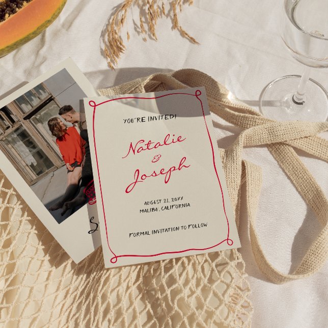 Save The Date Mariage photo Whimsical Retro dessiné à la main (Créateur téléchargé)