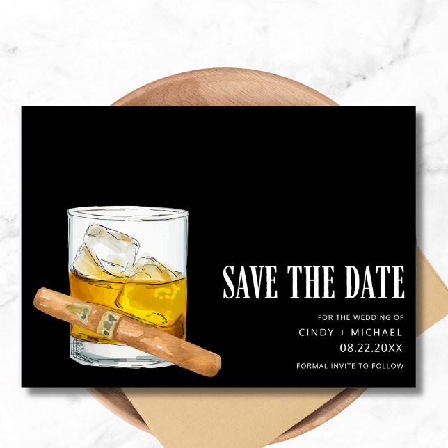 Save The Date Mariage photo Whiskey Cigar (Whiskey Cigar Photo Wedding Save The Date)