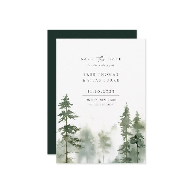 Save The Date Mariage photo Wild Forest Pine Tree (Devant/Arrière en situation)