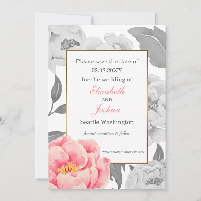 Save The Date Mariage Pink Peony enregistrer la date (Devant)