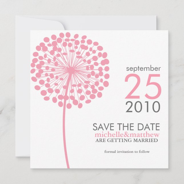 Save The Date Mariage Pissenlit Rose Enregistrer la Date (Devant)