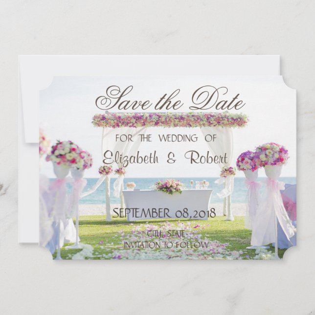 Save The Date Mariage Plage, Floral Économisez La Date (Devant)