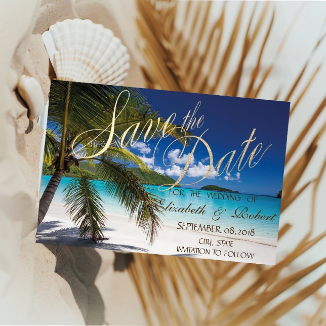 Save The Date Mariage Plage, Palmiers, Sable Enregistrer La Date (Créateur téléchargé)