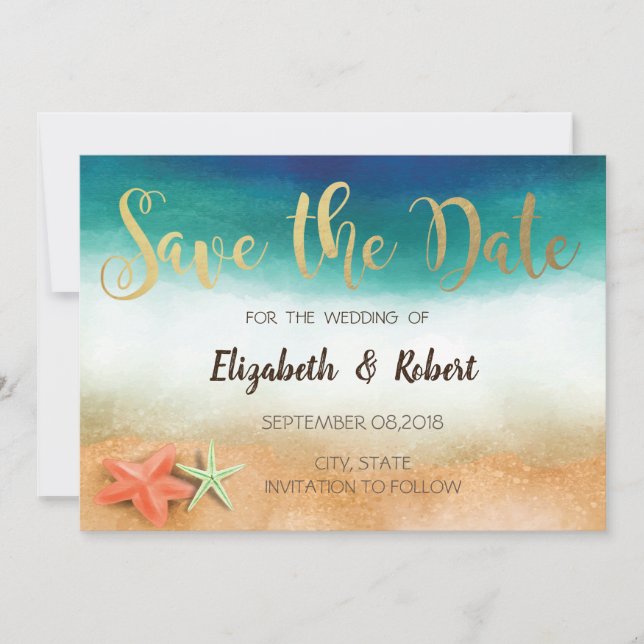 Save The Date Mariage Plage, Starfish Économisez La Date (Devant)