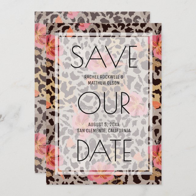 Save The Date Mariage Poster de animal rose floral Enregistrer l (Devant / Derrière)