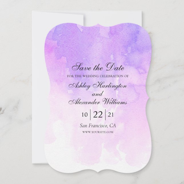 Save The Date Mariage pourpre aquarelle. lavande romantique (Devant)