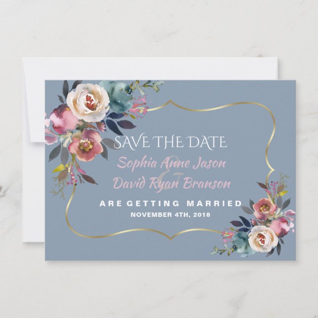 Save The Date Mariage poussiéreux bleu brumeux Rose Poussiéreux  (Devant)