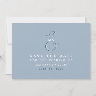 Save The Date Mariage Poussiéreux Bleu Moderne Monogramme