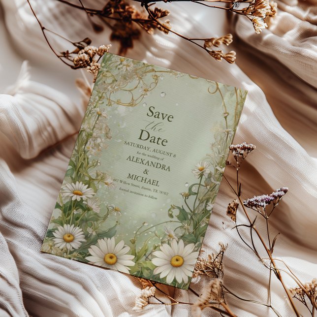 Save The Date Mariage poussiéreux de Marguerite Daisy (Créateur téléchargé)