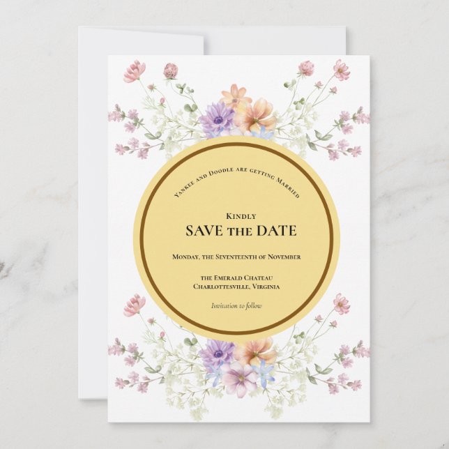 Save The Date Mariage printanier aux fleurs sauvages modernes (Devant)