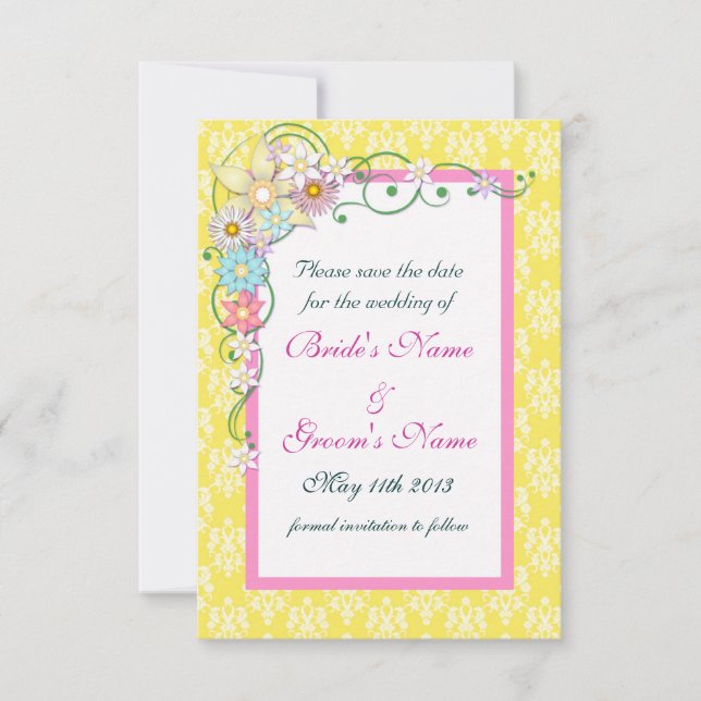 Save The Date Mariage printanier rose jaune Enregistrer la date (Devant)