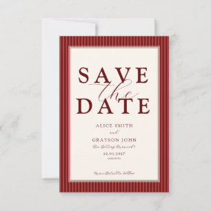 Save The Date Mariage rayé classique en velours rouge écriture