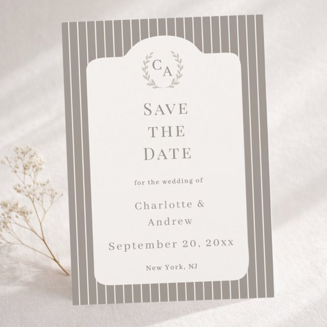 Save The Date Mariage rayé taupe ivoire  (Créateur téléchargé)