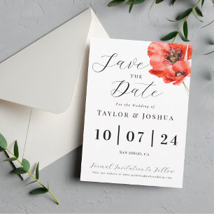 Save The Date Mariage Red Poppy moderne Enregistrer la date Fl