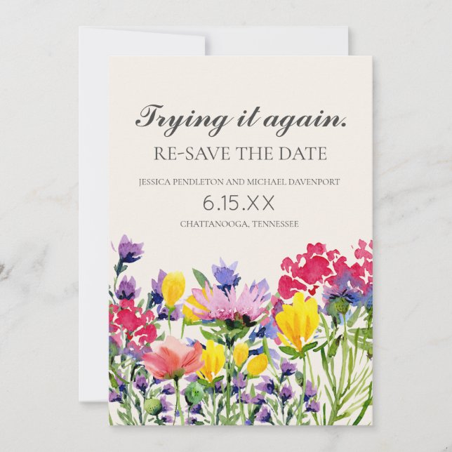 Save The Date Mariage Reenregistrer la date Photo Aquarelle Fleu (Devant)