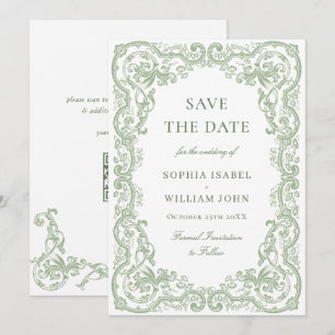 Save The Date Mariage Renaissance Orné Floral Vert Sauge