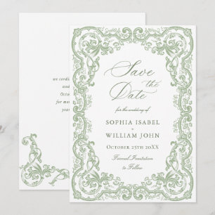 Save The Date Mariage Renaissance Orné Floral Vert Sauge