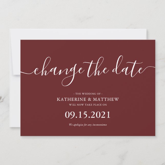 Save The Date Mariage reporté en typographie bourguignonne (Devant)