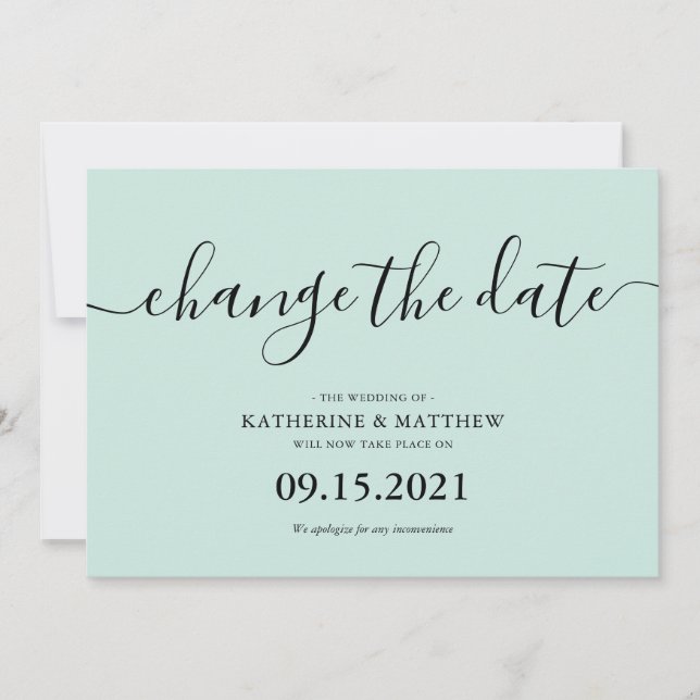 Save The Date Mariage reporté en typographie Brush Mint (Devant)