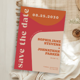 Save The Date Mariage rétro années 70 rouge orange beige