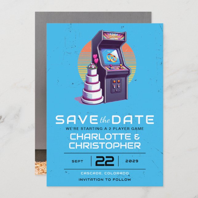 Save The Date Mariage Retro Arcade (Devant / Derrière)
