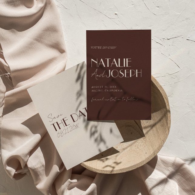 Save The Date Mariage Rétro au Chocolat Brun de l'Ancienne Fortu (Créateur téléchargé)
