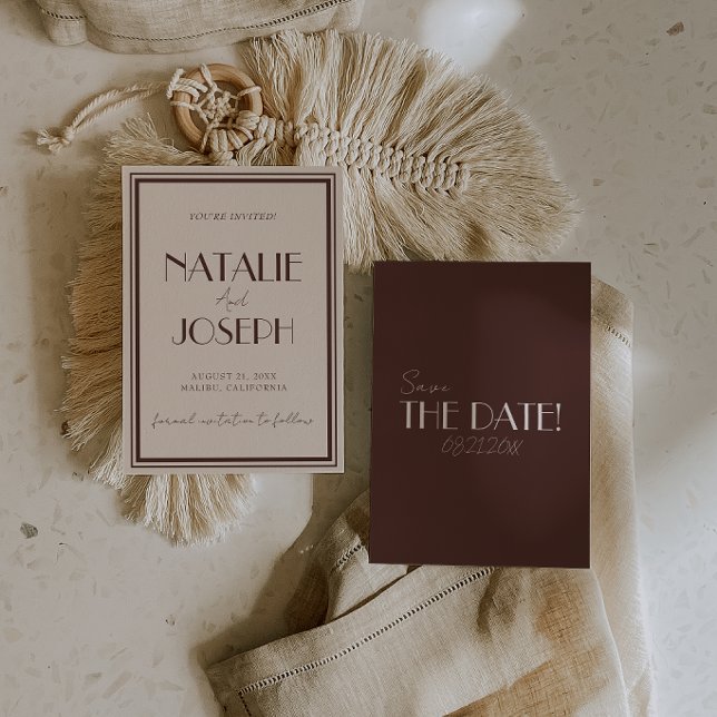 Save The Date Mariage Rétro Brun au Chocolat Élégant (Créateur téléchargé)