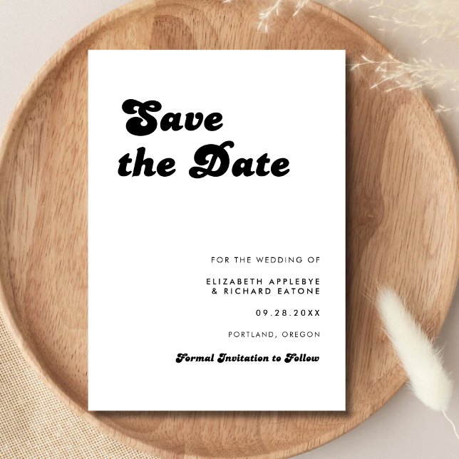 Save The Date Mariage Rétro Chic Noir et Blanc (Retro black and white save the date sets a stylish, memorable tone for your wedding.)